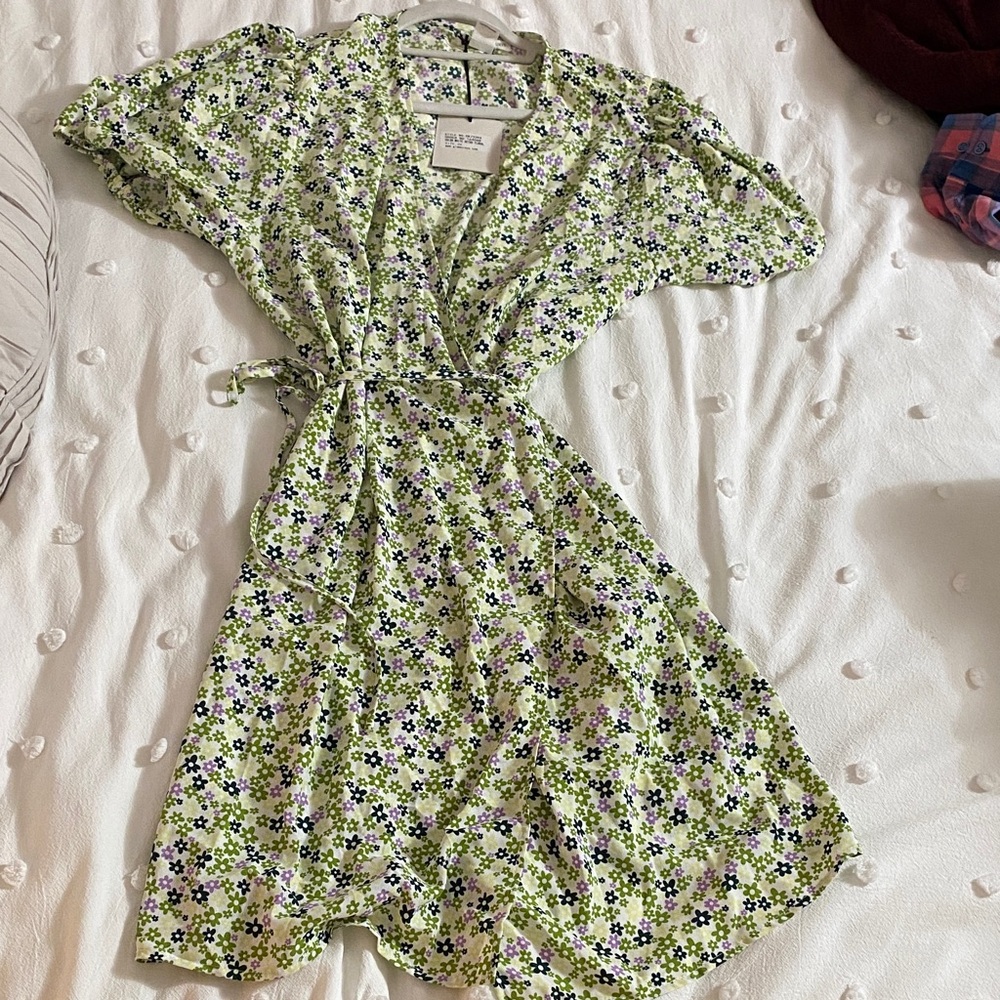 ASOS Curve White, yellow and Green Floral Midi Dress